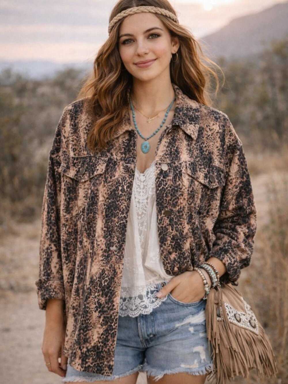 Savanna Jane Leopard Print Women’s Corduroy Jacket Size 1X Button Up Shacket